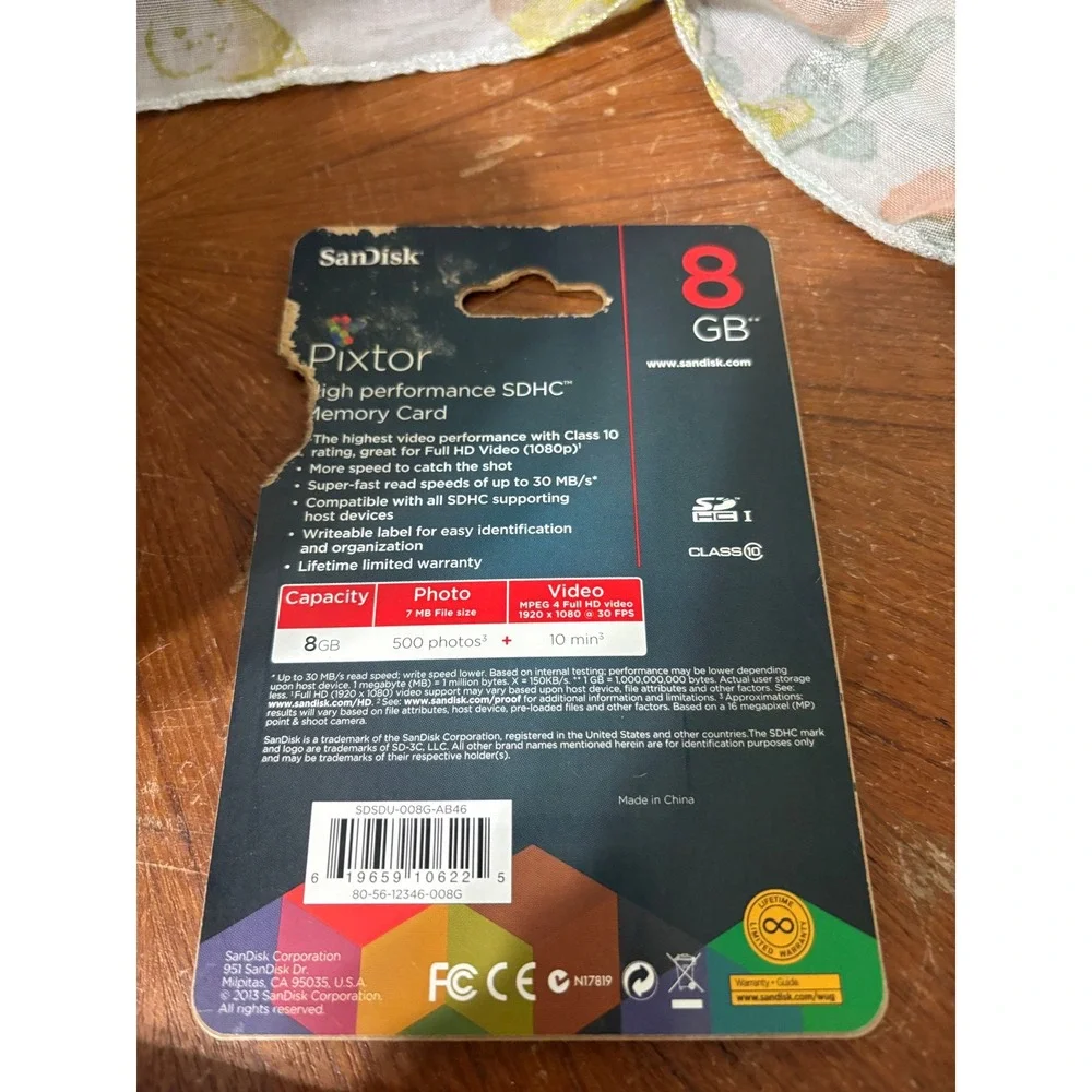 SanDisk Pixtor 8GB SDHC Memory Card 30MB/s Class 10 Full HD SDSDU-008G-AB46